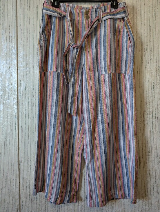 Seven7 Pants - Seven7 Wide Leg Striped Linen Crop Pants
